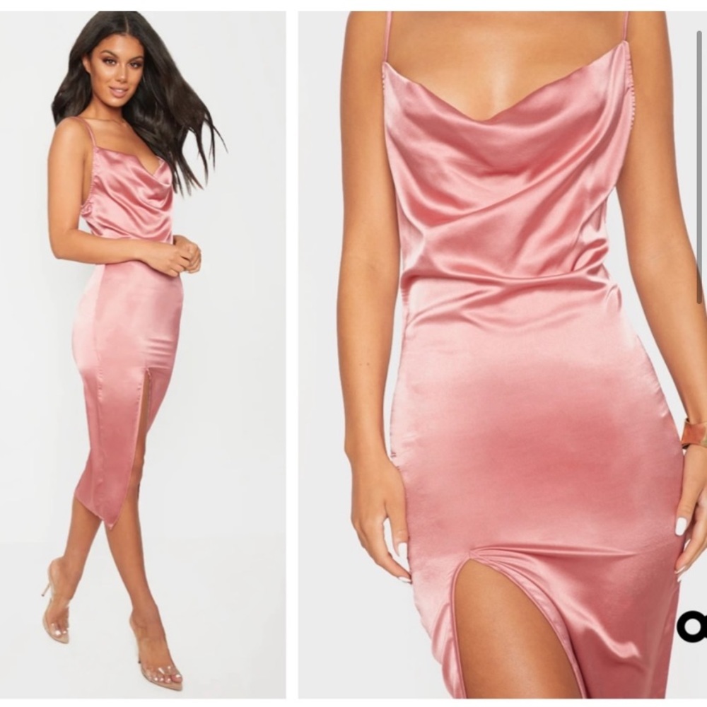 Rose Strappy Satin Cowl Midi Dress Size 8
